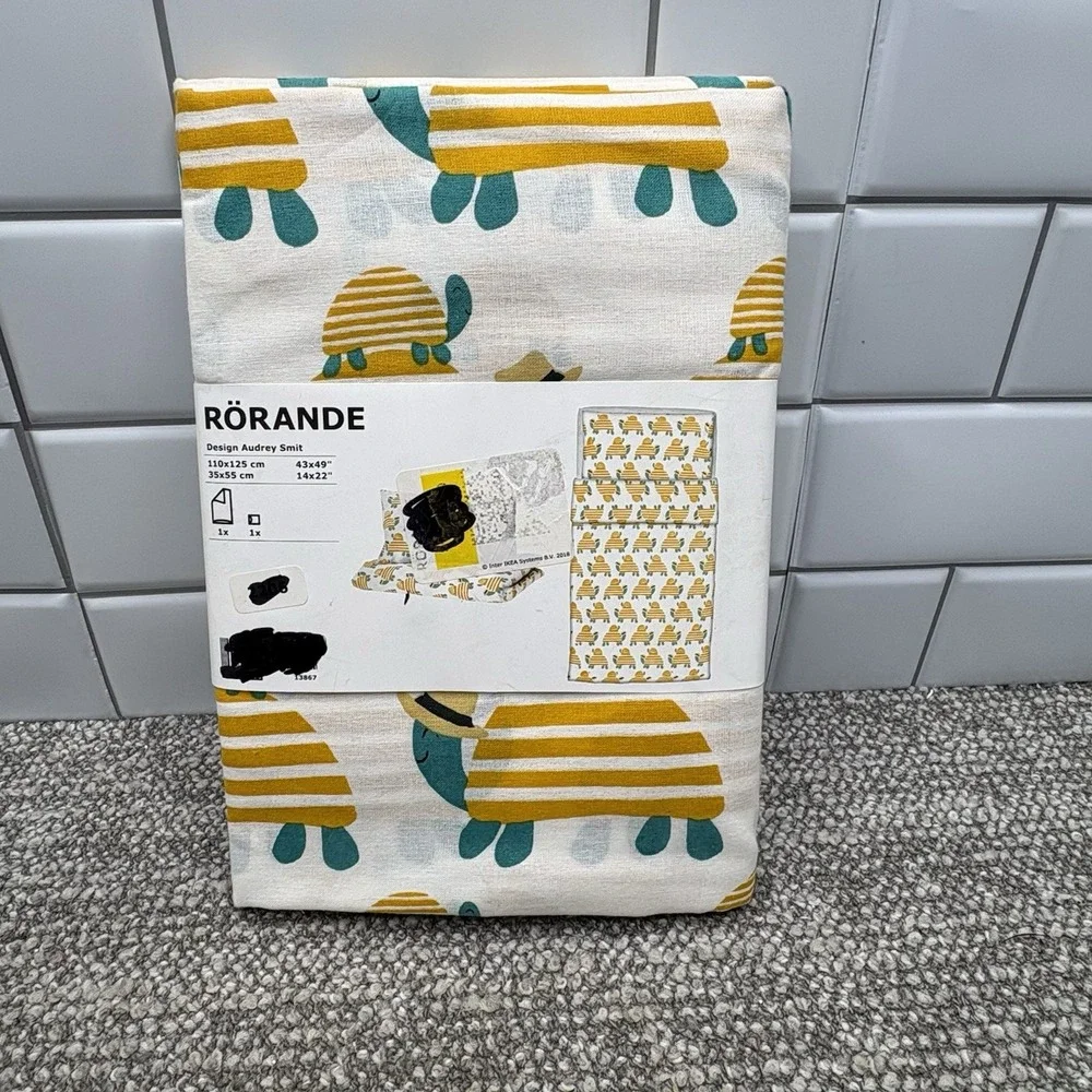 Ikea Rorande Crib Duvet Cover PLUS Pillowcase Turtle Yellow‎ UNISEX Bedding NEW